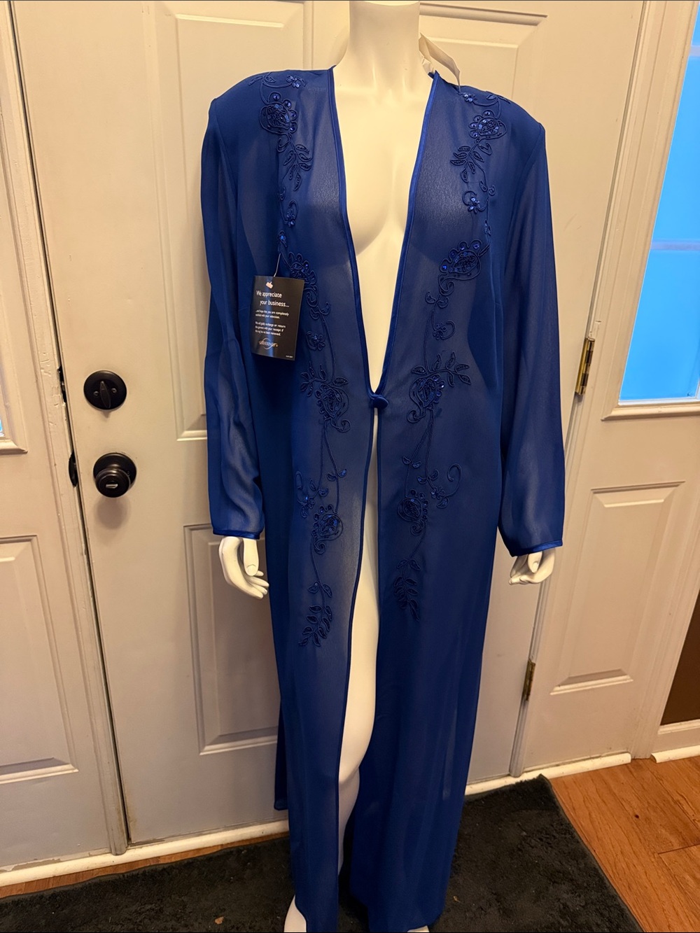 Sheer Embroidered Long Duster - Royal Blue